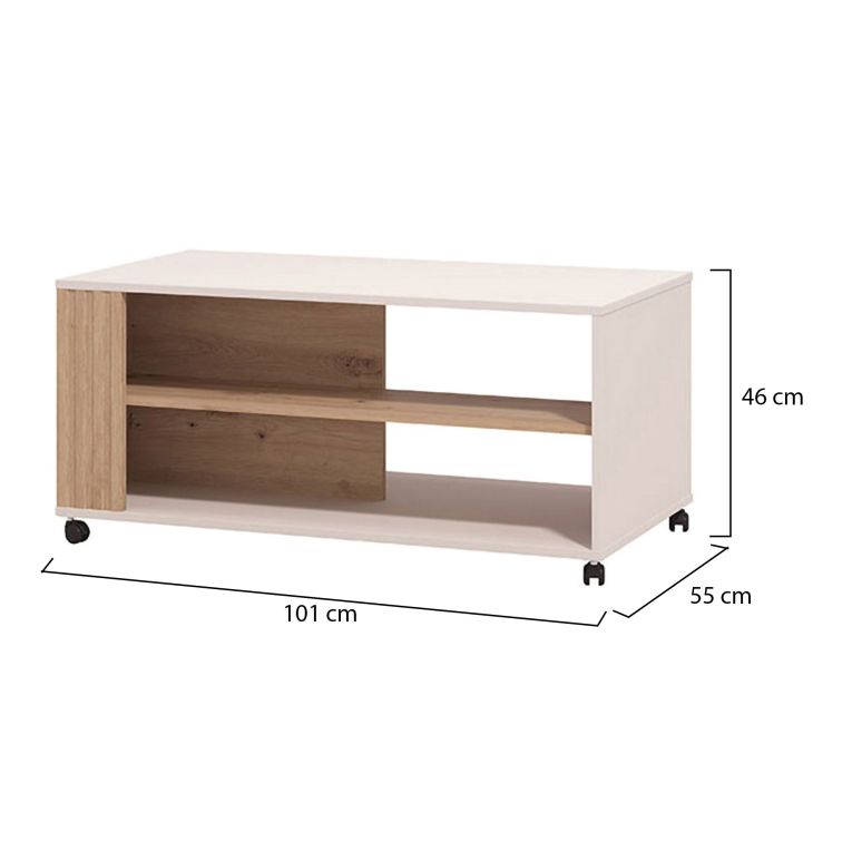 Tavolino da Salotto Beige Marrone Rovere Nodi con Ruote 2 Vani 101x54.5x46h cm, Forma Rettangolare - Dosso