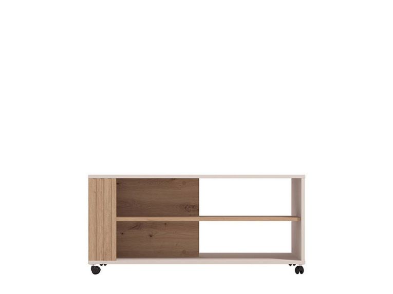 Tavolino da Salotto Beige Marrone Rovere Nodi con Ruote 2 Vani 101x54.5x46h cm, Forma Rettangolare - Dosso