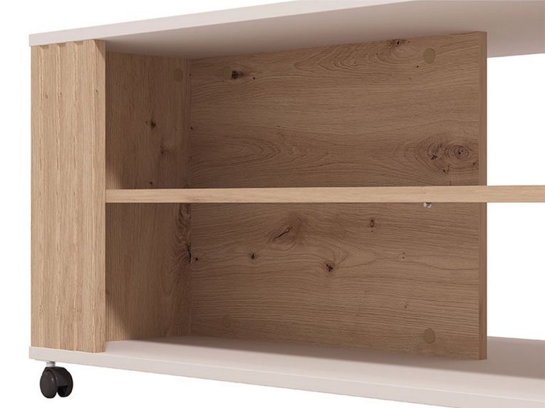 Tavolino da Salotto Beige Marrone Rovere Nodi con Ruote 2 Vani 101x54.5x46h cm, Forma Rettangolare - Dosso