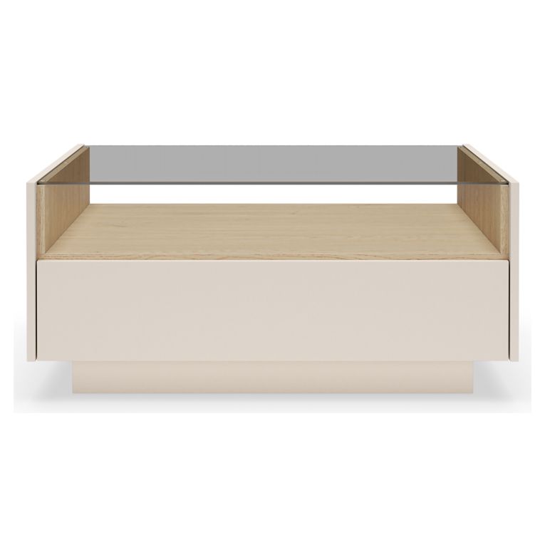 Tavolino da Salotto Beige Marrone Rovere un Cassetto un Vano 96x40x43h cm, Forma Rettangolare - Karisasa