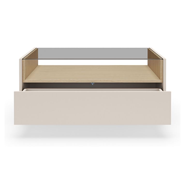 Tavolino da Salotto Beige Marrone Rovere un Cassetto un Vano 96x40x43h cm, Forma Rettangolare - Karisasa