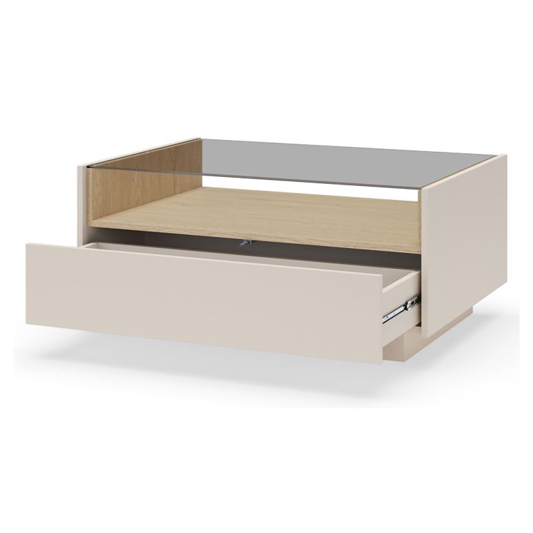 Tavolino da Salotto Beige Marrone Rovere un Cassetto un Vano 96x40x43h cm, Forma Rettangolare - Karisasa