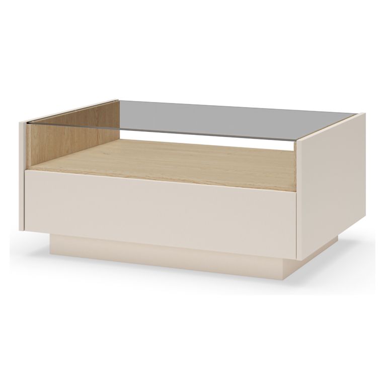 Tavolino da Salotto Beige Marrone Rovere un Cassetto un Vano 96x40x43h cm, Forma Rettangolare - Karisasa