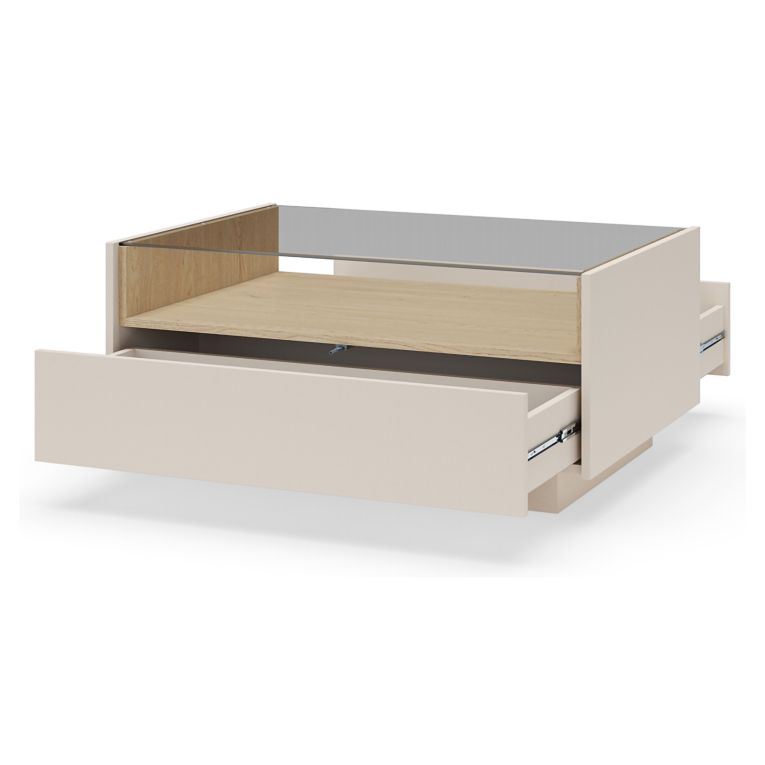 Tavolino da Salotto Beige Marrone Rovere un Cassetto un Vano 96x40x43h cm, Forma Rettangolare - Karisasa