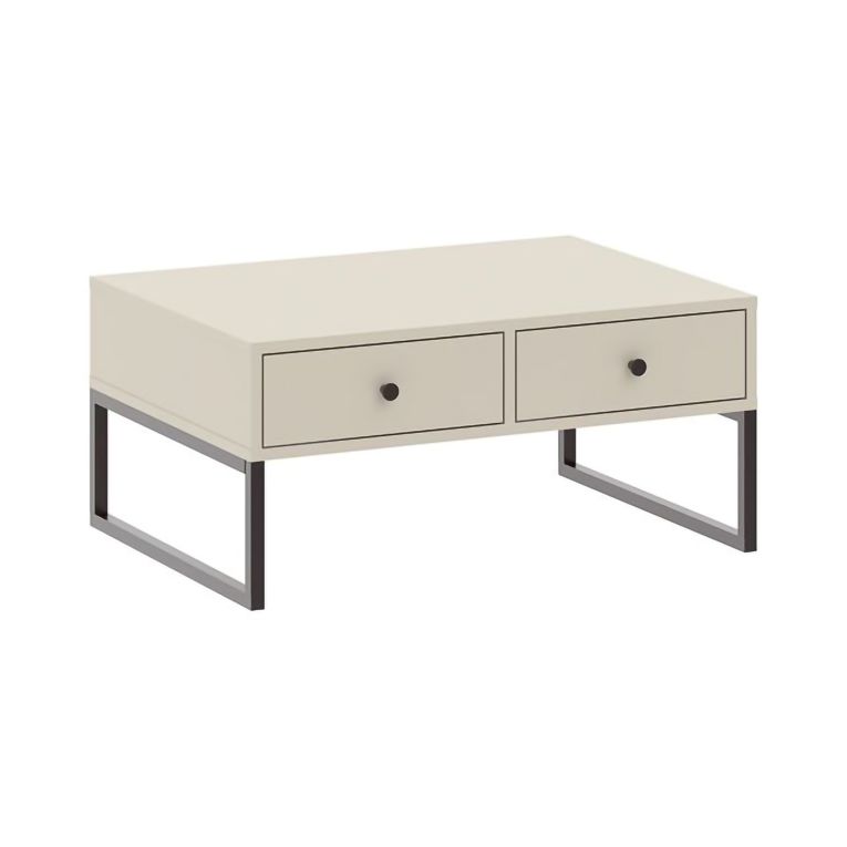 Tavolino da Salotto Beige Nero 2 Cassetti 2 Vani 77x60x36h cm, Forma Rettangolare - Liparoza