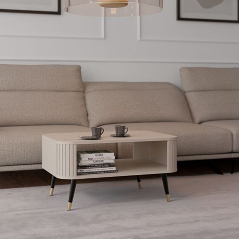 Tavolino da Salotto Beige Nero un Vano Forma Rettangolare 80x60x42h cm, Colore Ripiano Beige - Lipatofa