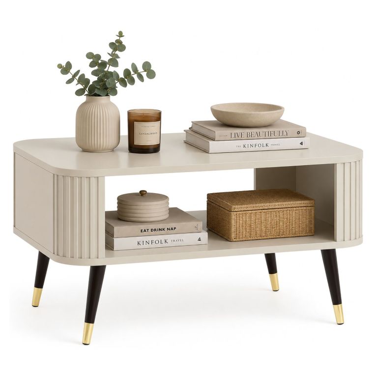 Tavolino da Salotto Beige Nero un Vano Forma Rettangolare 80x60x42h cm, Colore Ripiano Beige - Lipatofa