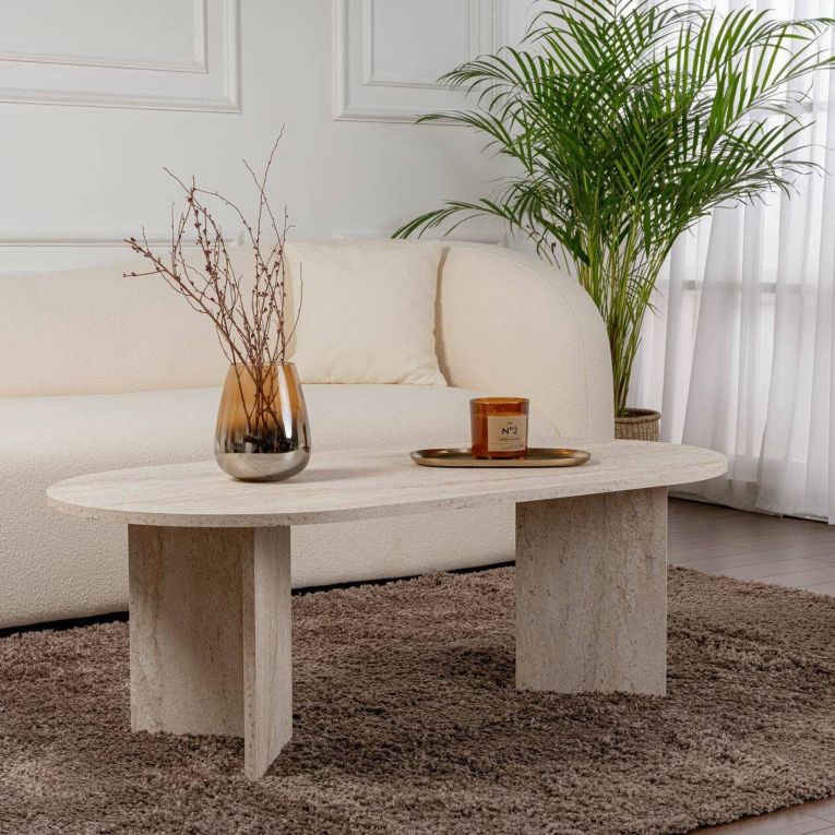 Tavolino da Salotto Beige Peso Massimo Supportato 20 kg Forma Rettangolare 119x60x40h cm, Materiale Piano in Legno Nobilitato - Elain
