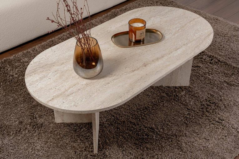 Tavolino da Salotto Beige Peso Massimo Supportato 20 kg Forma Rettangolare 119x60x40h cm, Materiale Piano in Legno Nobilitato - Elain
