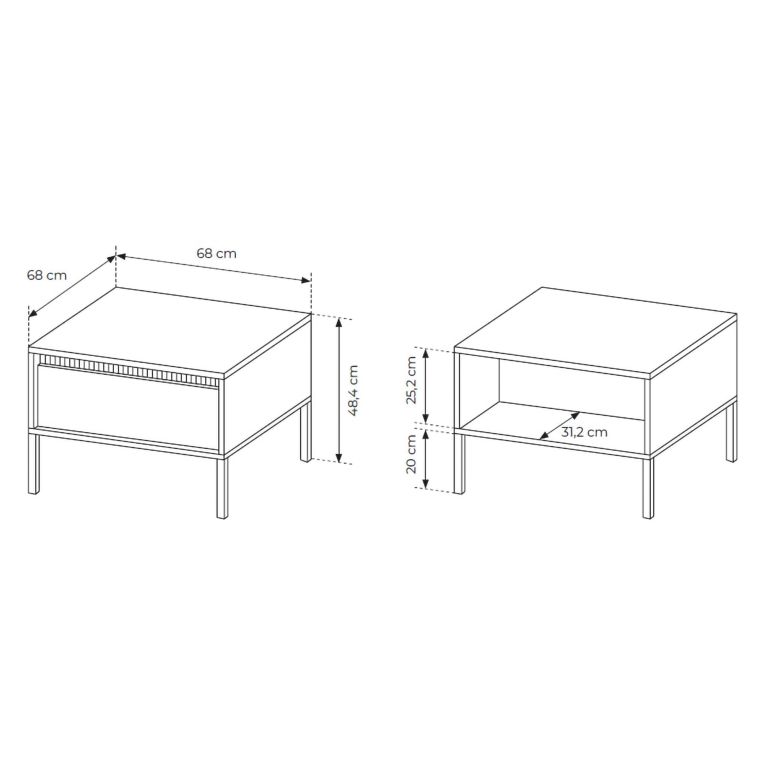 Tavolino da Salotto Beige un Cassetto con Piedini 68x48x68h cm, Forma Quadrato - Kasinela