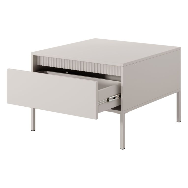 Tavolino da Salotto Beige un Cassetto con Piedini 68x48x68h cm, Forma Quadrato - Kasinela