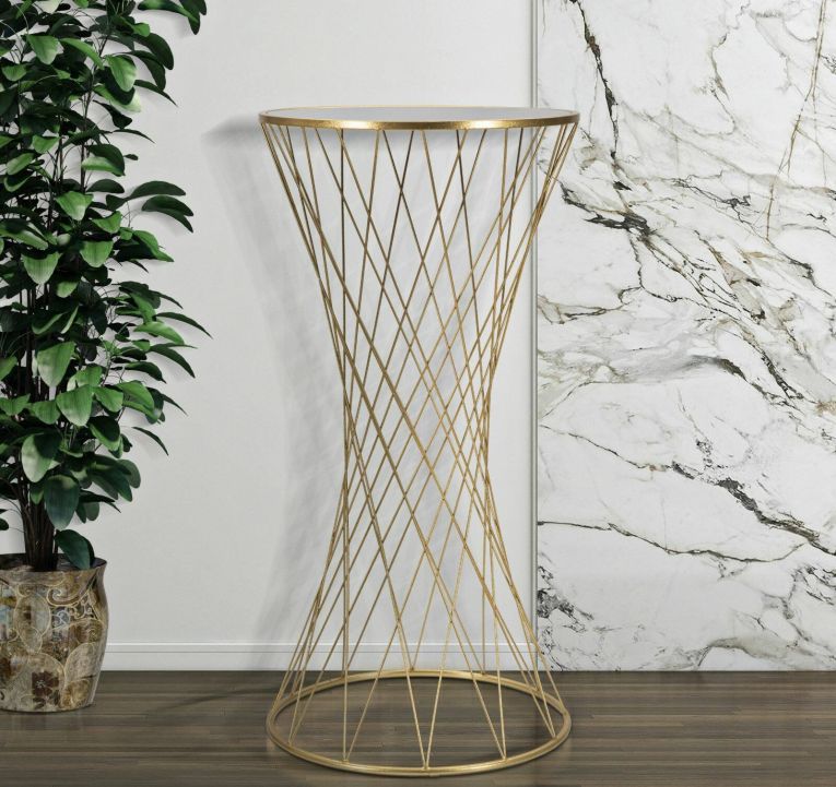 Tavolino da salotto Berceto, Tavolo basso da caffè, Portariviste per divano, Ripiano da soggiorno, Oro, 50x50 h100 cm