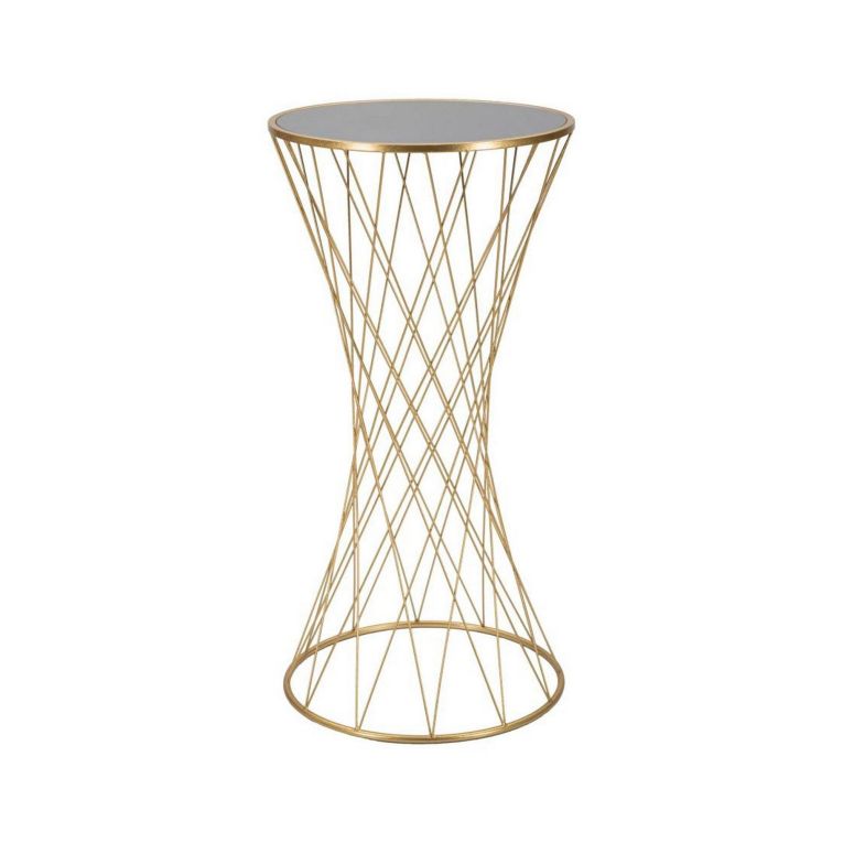 Tavolino da salotto Berceto, Tavolo basso da caffè, Portariviste per divano, Ripiano da soggiorno, Oro, 50x50 h100 cm