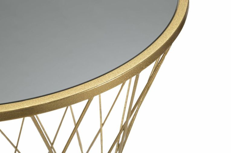 Tavolino da salotto Berceto, Tavolo basso da caffè, Portariviste per divano, Ripiano da soggiorno, Oro, 50x50 h100 cm