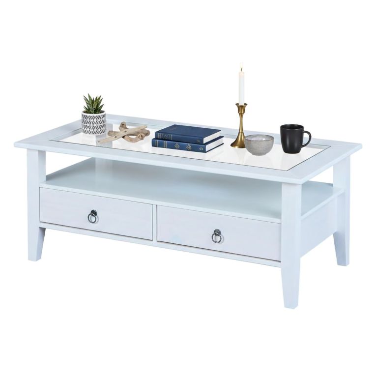 Tavolino da Salotto Bianco 2 Cassetti Portariviste 115x60x45h cm, un Vano - Minturno