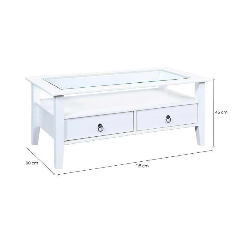 Tavolino da Salotto Bianco 2 Cassetti Portariviste 115x60x45h cm, un Vano - Minturno