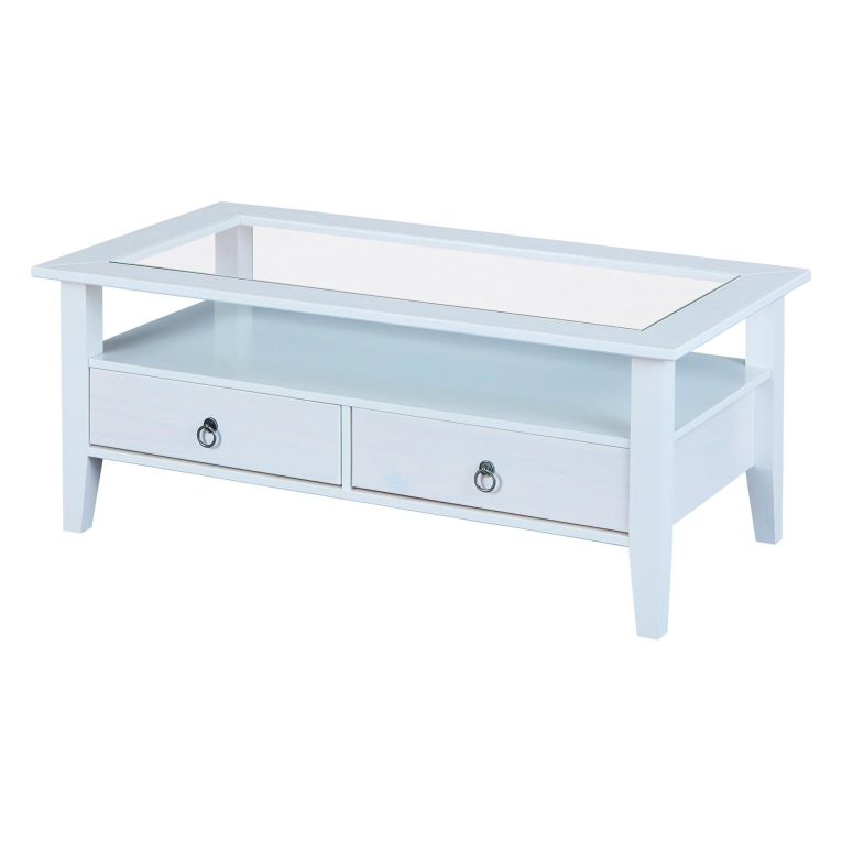 Tavolino da Salotto Bianco 2 Cassetti Portariviste 115x60x45h cm, un Vano - Minturno