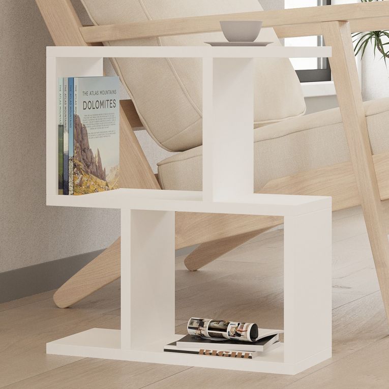 Tavolino da Salotto Bianco 2 Vani Forma Rettangolare 45x17x51h cm, Materiale Piano in Legno Nobilitato - Ceprano