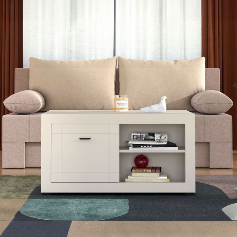 Tavolino da Salotto Bianco 3 Vani Forma Rettangolare 101x58x53.5h cm, Materiale Piano in Legno Nobilitato - Vervio