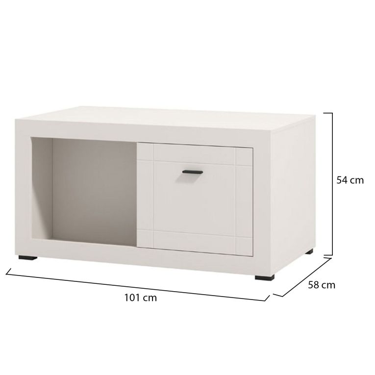 Tavolino da Salotto Bianco 3 Vani Forma Rettangolare 101x58x53.5h cm, Materiale Piano in Legno Nobilitato - Vervio