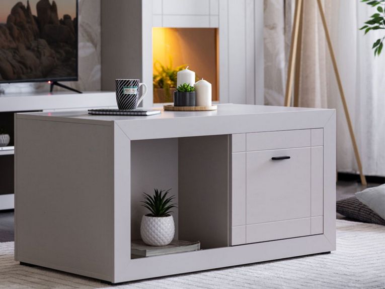 Tavolino da Salotto Bianco 3 Vani Forma Rettangolare 101x58x53.5h cm, Materiale Piano in Legno Nobilitato - Vervio