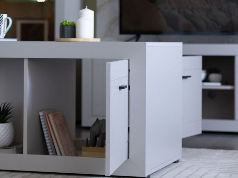 Tavolino da Salotto Bianco 3 Vani Forma Rettangolare 101x58x53.5h cm, Materiale Piano in Legno Nobilitato - Vervio