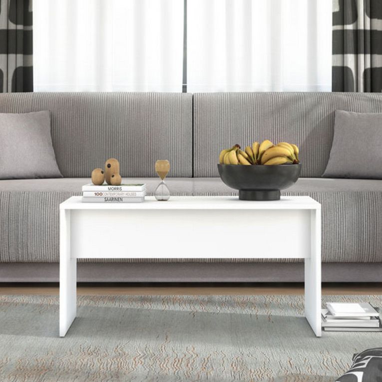 Tavolino da Salotto Bianco con Piedini un Vano 90x49.5x45.5h cm, Forma Rettangolare - Formia