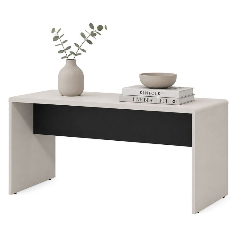 Tavolino da Salotto Bianco Crema Nero Forma Rettangolare Colore Ripiano Bianco 90x50x47h cm, Colore Struttura Nero - Limatola