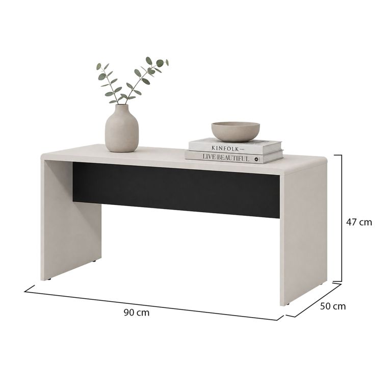 Tavolino da Salotto Bianco Crema Nero Forma Rettangolare Colore Ripiano Bianco 90x50x47h cm, Colore Struttura Nero - Limatola
