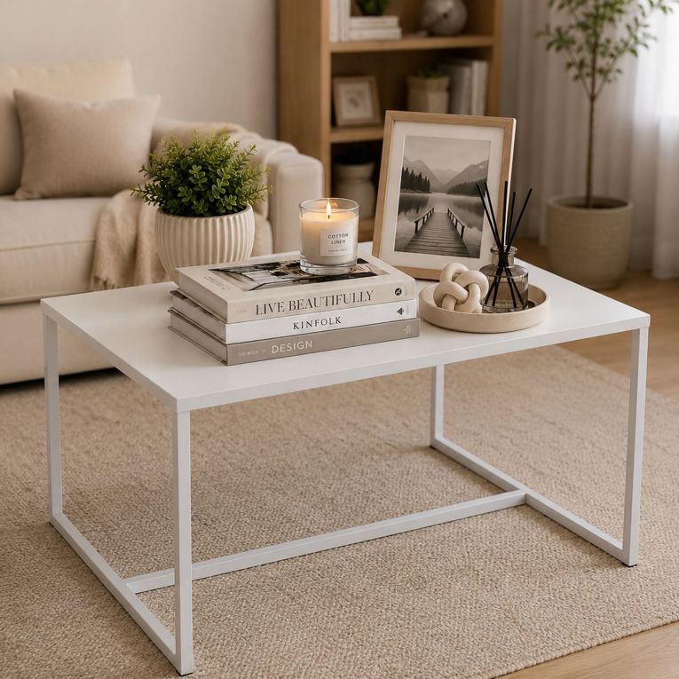 Tavolino da Salotto Bianco Forma Quadrato Colore Ripiano Bianco 67x67x46h cm, Materiale Piano in Legno Nobilitato - Lisese