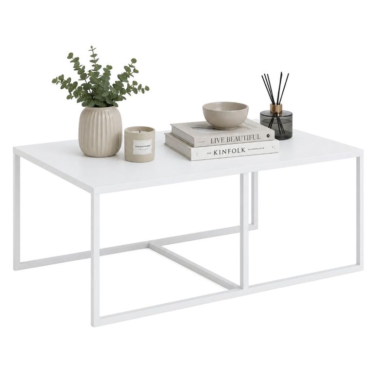 Tavolino da Salotto Bianco Forma Rettangolare Colore Ripiano Bianco 102x67x46h cm, Materiale Piano in Legno Nobilitato - Livasi