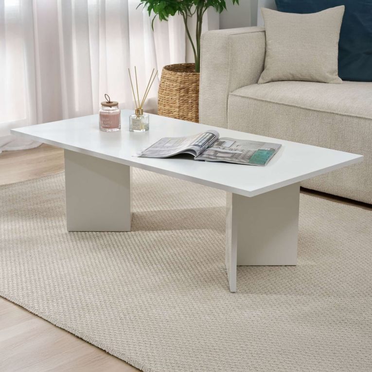 Tavolino da Salotto Bianco Forma Rettangolare Materiale Piano in Legno Nobilitato 119x60x40h cm, Colore Ripiano Bianco - Turate