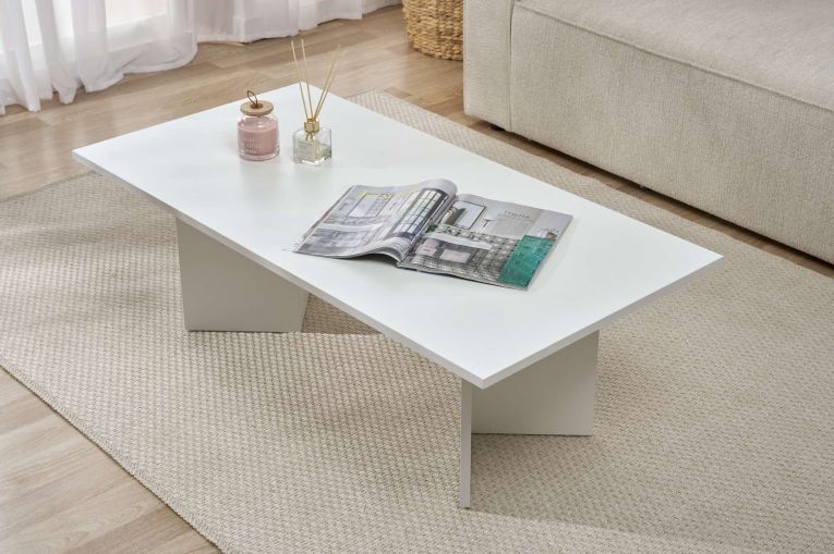 Tavolino da Salotto Bianco Forma Rettangolare Materiale Piano in Legno Nobilitato 119x60x40h cm, Colore Ripiano Bianco - Turate