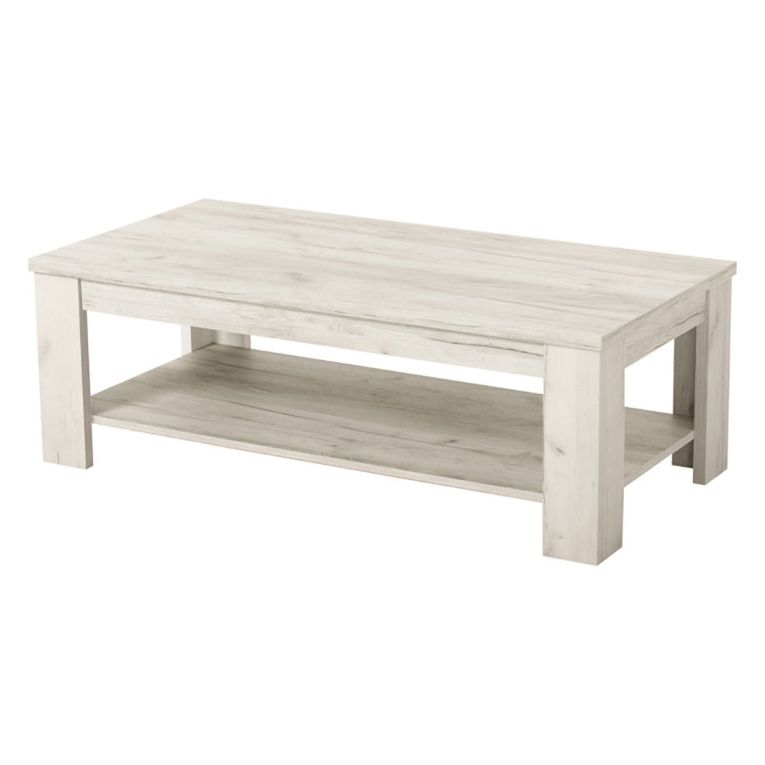Tavolino da Salotto Bianco Larice un Vano Forma Rettangolare 120x60x41.5h cm, Sfumatura Colore Ripiano Larice - Front