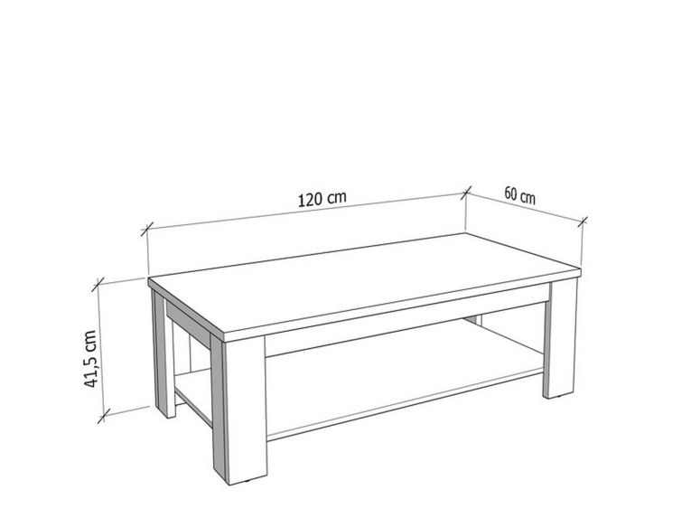 Tavolino da Salotto Bianco Larice un Vano Forma Rettangolare 120x60x41.5h cm, Sfumatura Colore Ripiano Larice - Front