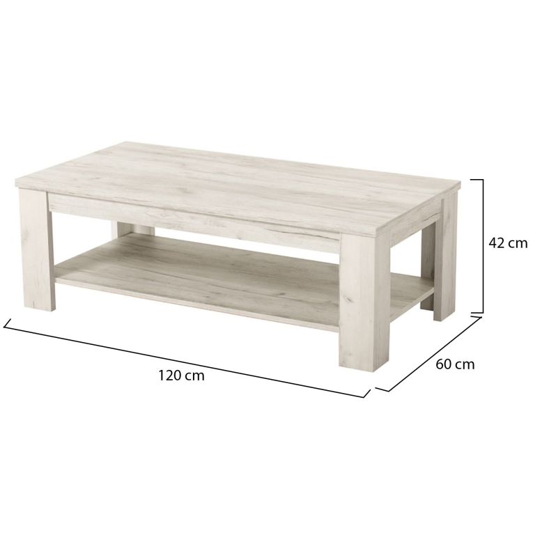 Tavolino da Salotto Bianco Larice un Vano Forma Rettangolare 120x60x41.5h cm, Sfumatura Colore Ripiano Larice - Front