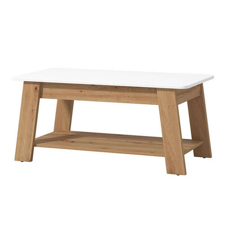 Tavolino da Salotto Bianco Lucido Marrone Rovere Nodi un Vano Forma Rettangolare 101x54.5x46.5h cm, Colore Ripiano Bianco - Casaglia