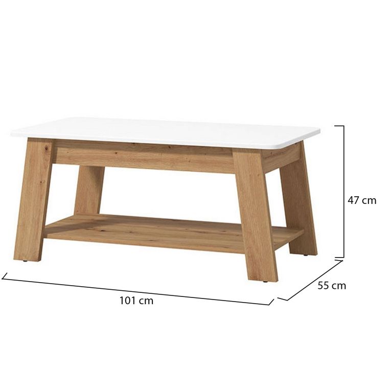 Tavolino da Salotto Bianco Lucido Marrone Rovere Nodi un Vano Forma Rettangolare 101x54.5x46.5h cm, Colore Ripiano Bianco - Casaglia