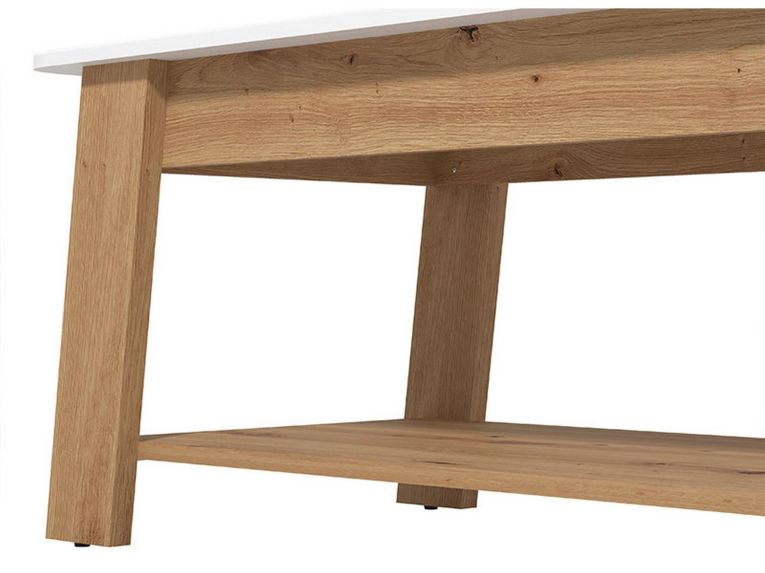 Tavolino da Salotto Bianco Lucido Marrone Rovere Nodi un Vano Forma Rettangolare 101x54.5x46.5h cm, Colore Ripiano Bianco - Casaglia