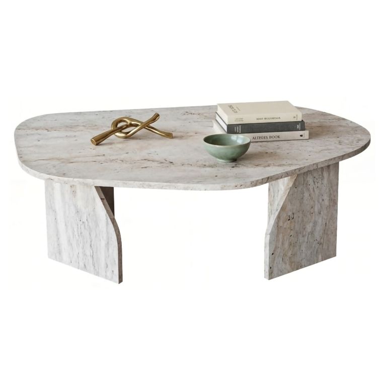 Tavolino da Salotto Bianco Marmo Forma Ovale Materiale Piano in Legno Nobilitato 100x60x35h cm, Colore Ripiano Bianco - Lozza