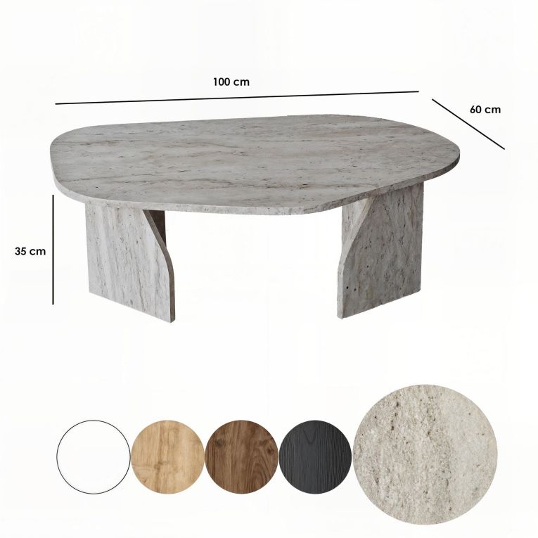 Tavolino da Salotto Bianco Marmo Forma Ovale Materiale Piano in Legno Nobilitato 100x60x35h cm, Colore Ripiano Bianco - Lozza