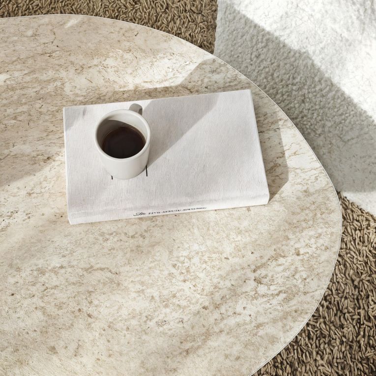 Tavolino da Salotto Bianco Marmo Forma Ovale Materiale Piano in Legno Nobilitato 100x60x35h cm, Colore Ripiano Bianco - Lozza