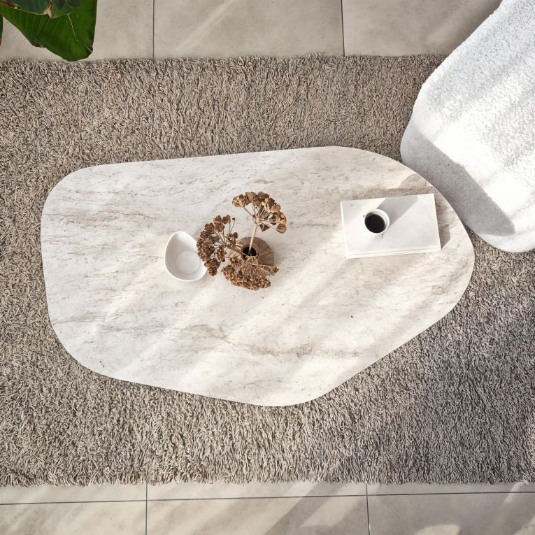 Tavolino da Salotto Bianco Marmo Forma Ovale Materiale Piano in Legno Nobilitato 100x60x35h cm, Colore Ripiano Bianco - Lozza