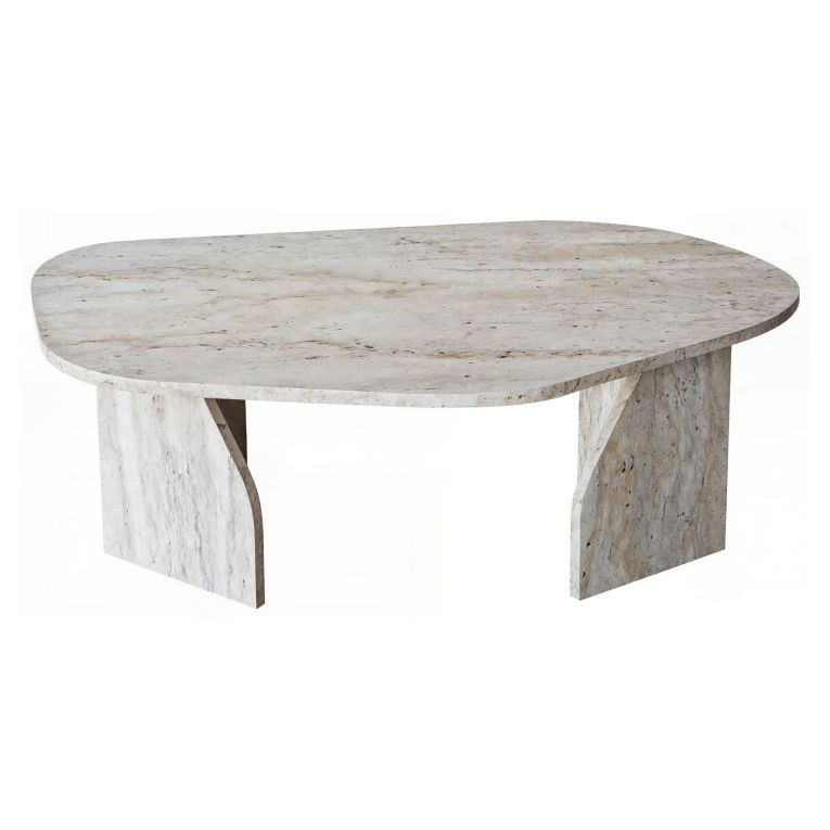 Tavolino da Salotto Bianco Marmo Forma Ovale Materiale Piano in Legno Nobilitato 100x60x35h cm, Colore Ripiano Bianco - Lozza