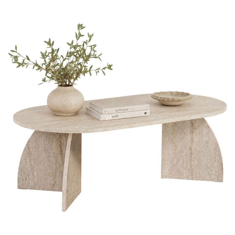 Tavolino da Salotto Bianco Marmo Forma Ovale Materiale Piano in Legno Nobilitato 120x60x40h cm, Colore Ripiano Bianco - Nohaza