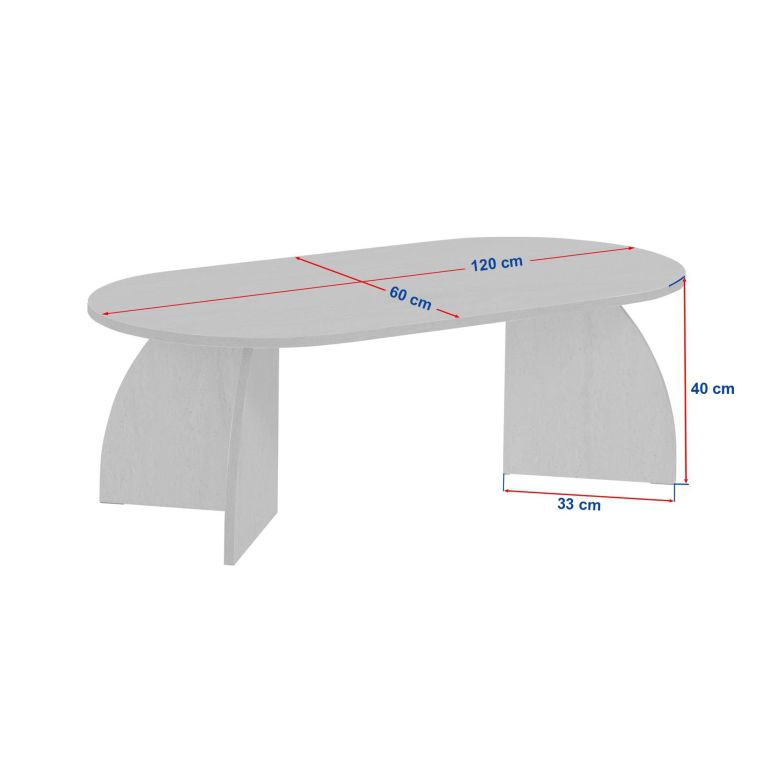 Tavolino da Salotto Bianco Marmo Forma Ovale Materiale Piano in Legno Nobilitato 120x60x40h cm, Colore Ripiano Bianco - Nohaza