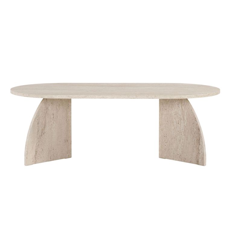 Tavolino da Salotto Bianco Marmo Forma Ovale Materiale Piano in Legno Nobilitato 120x60x40h cm, Colore Ripiano Bianco - Nohaza