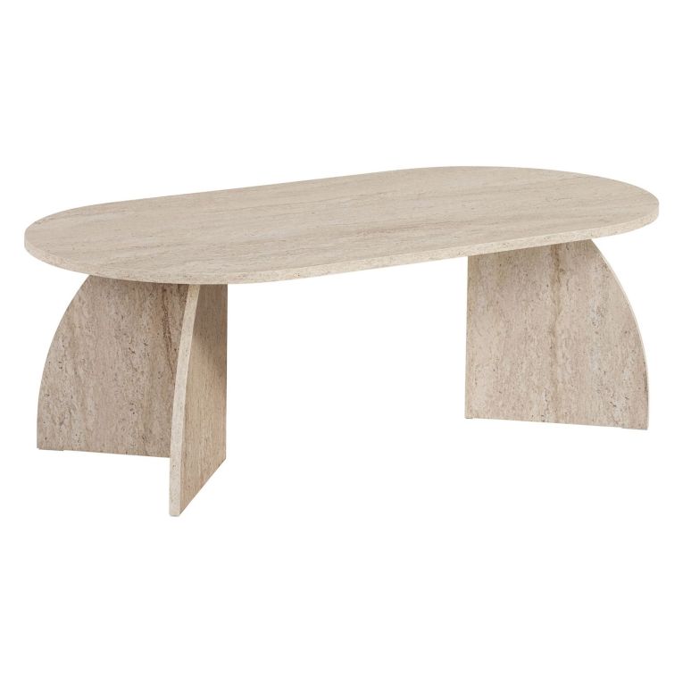 Tavolino da Salotto Bianco Marmo Forma Ovale Materiale Piano in Legno Nobilitato 120x60x40h cm, Colore Ripiano Bianco - Nohaza