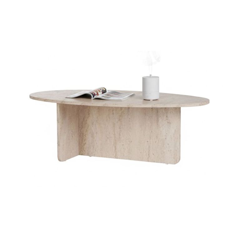 Tavolino da Salotto Bianco Marmo Forma Ovale Materiale Piano in Legno Nobilitato 120x65x40h cm, Colore Ripiano Bianco - Parona