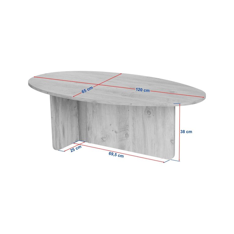Tavolino da Salotto Bianco Marmo Forma Ovale Materiale Piano in Legno Nobilitato 120x65x40h cm, Colore Ripiano Bianco - Parona